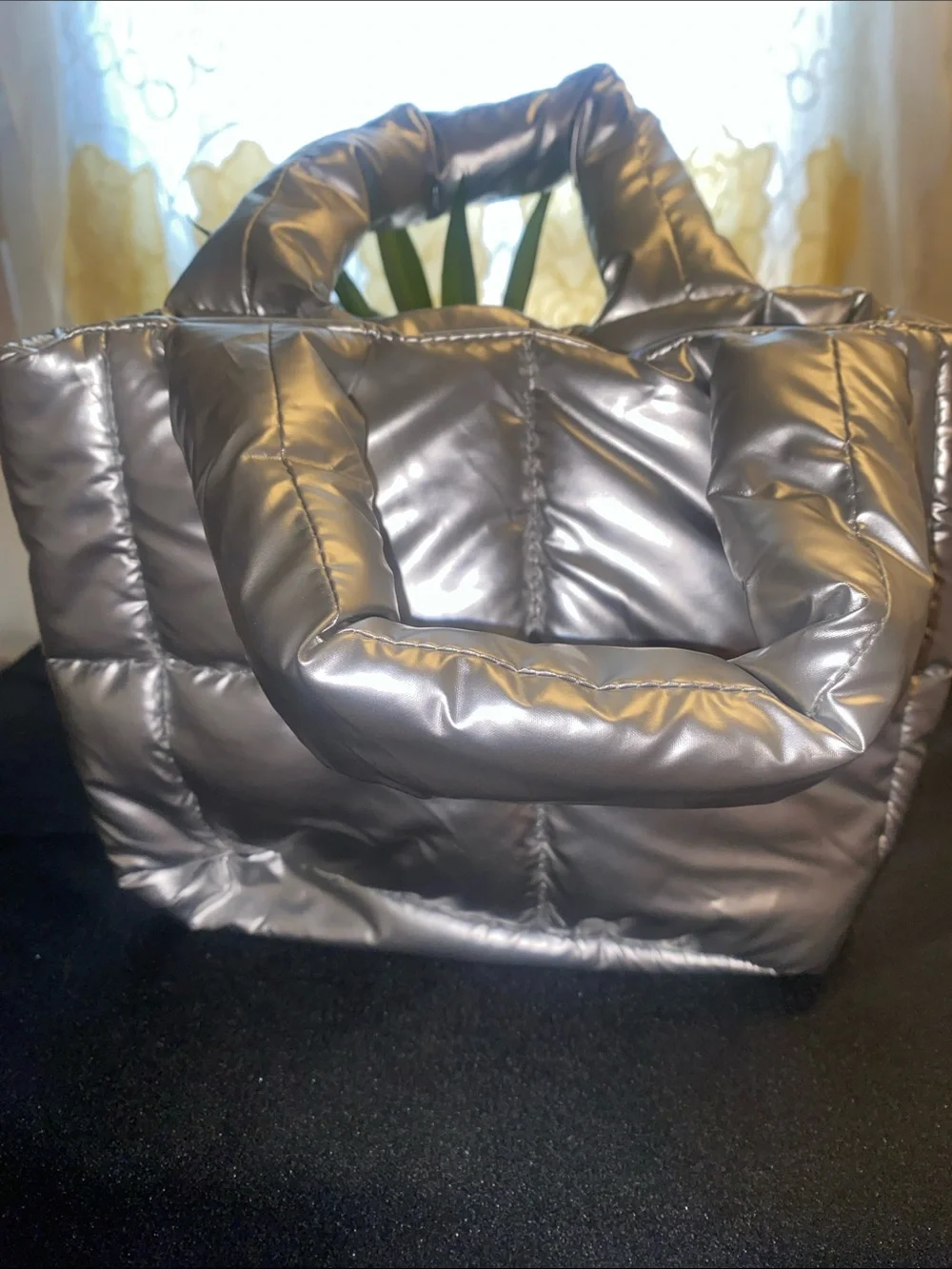 Claire's Metallic Silver Quilted Puffer Tote